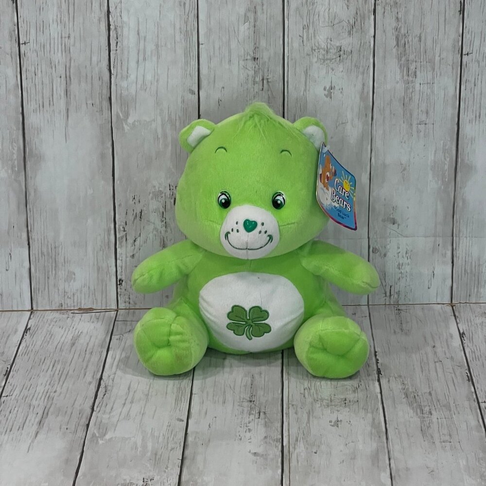 Care Bears Good Luck Bear 10” Green Clover Stuffed Plush 2003 NWT Nanco